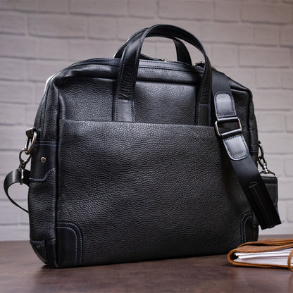 Leather Laptop Bag SHVIGEL 11110 Black Natural Leather Made in Ukraine