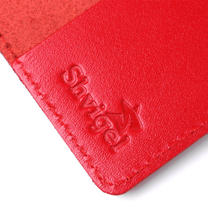 Leather Passport Cover with Card Slot and Frame by SHVIGEL 13981 Red, Genuine Leather