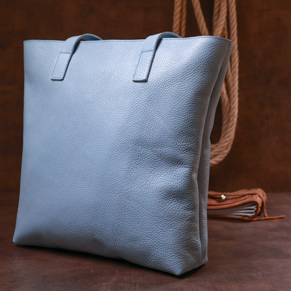 Contemporary Women's Shopper Bag SHVIGEL 16361 Light Blue Genuine Leather