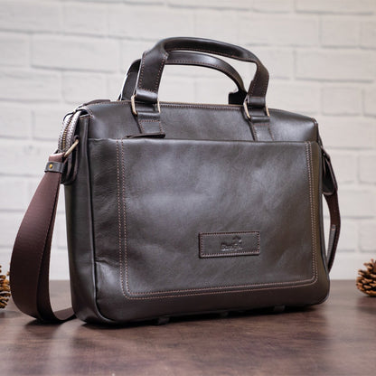 Men's Leather Bag SHVIGEL 11138 Brown Genuine Leather Handmade in Ukraine
