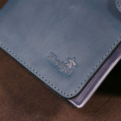 Large SHVIGEL Business Card Holder 13906 Blue Genuine Leather for Visiting Cards