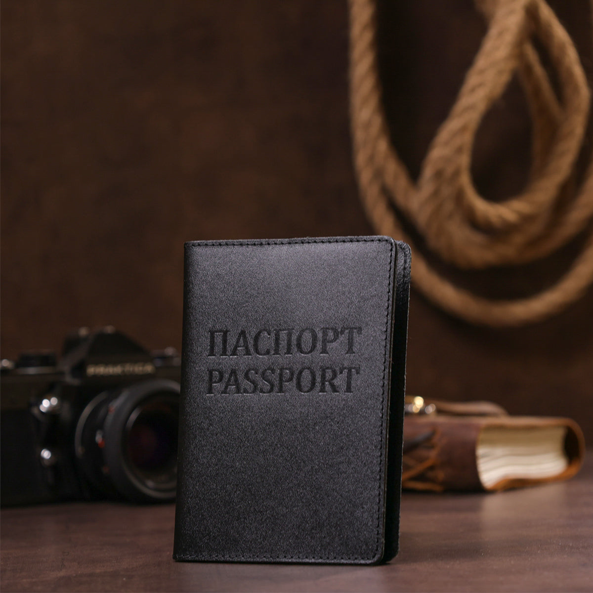 Leather Passport Cover SHVIGEL 13977 Black Made from Natural Leather for Passport Use