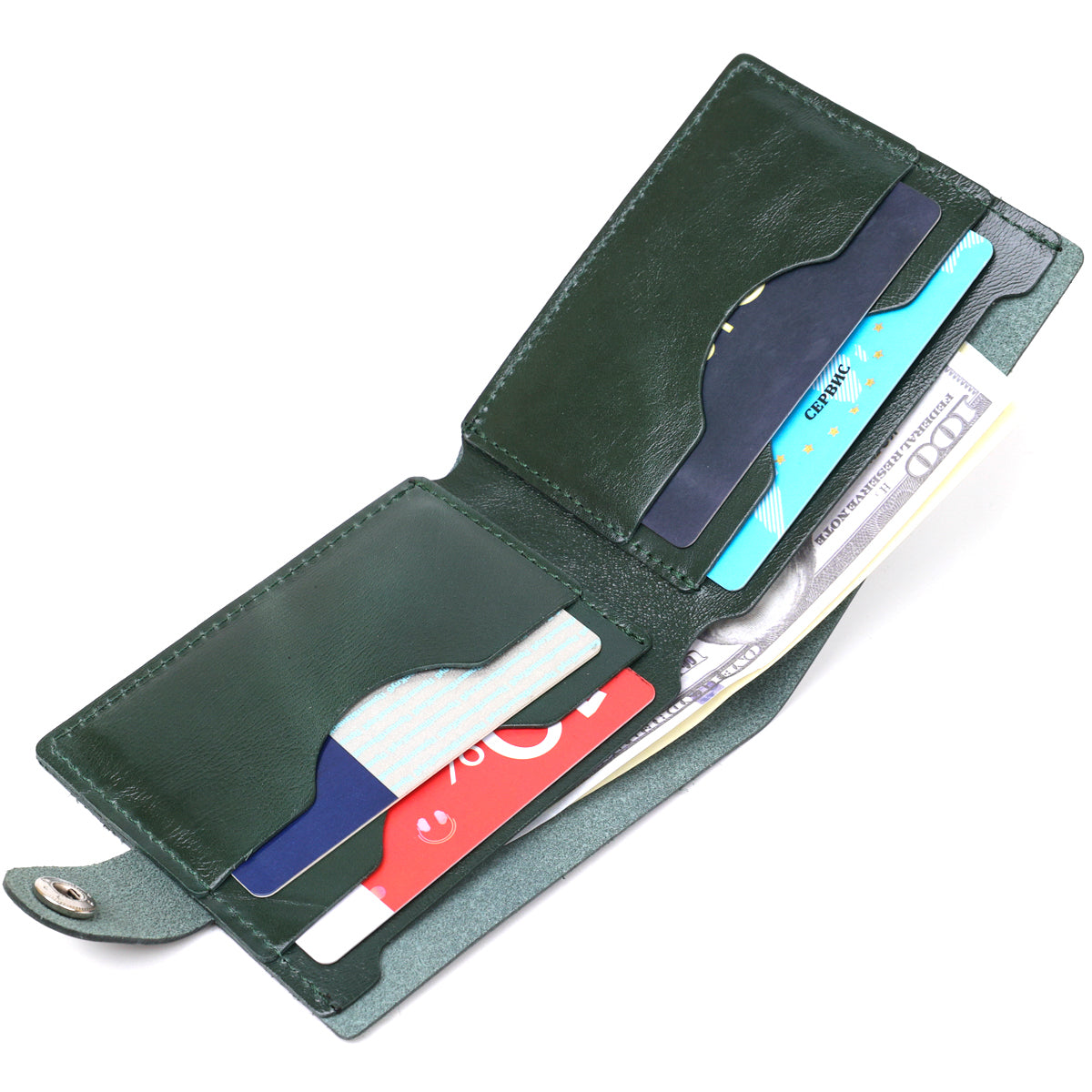 Universal Leather Wallet SHVIGEL 16462 Green Natural Leather Stylish Design