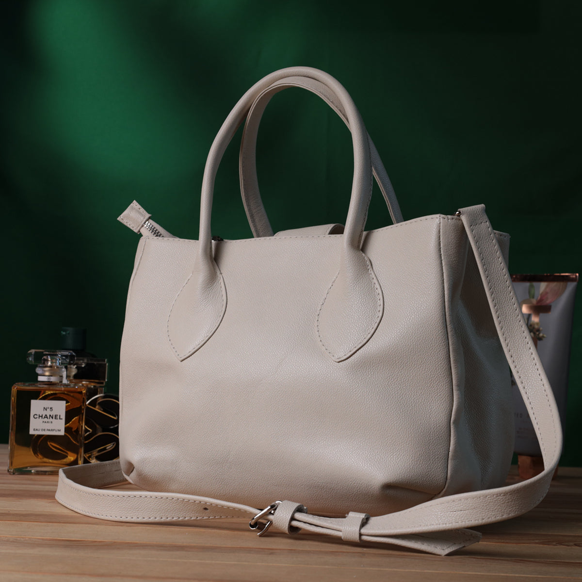Stylish SHVIGEL Business Women's Leather Bag with Two Handles, Beige, Model 22830