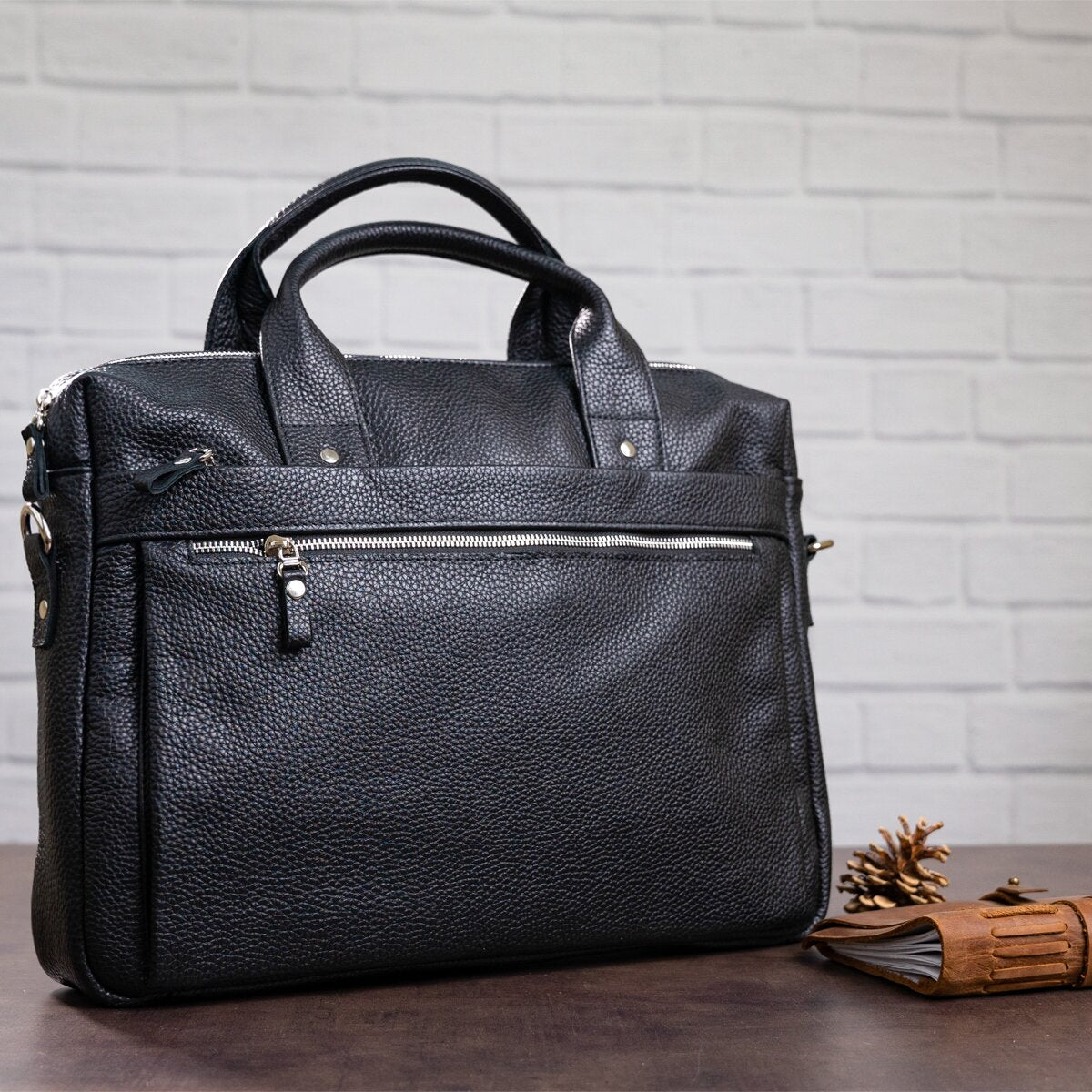 Laptop Bag SHVIGEL 11000 Black Genuine Leather Stylish Design for Professionals