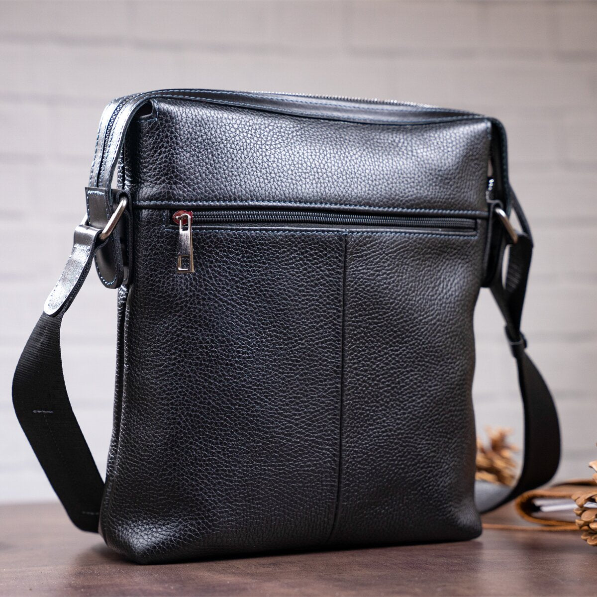 Men's Leather Bag SHVIGEL 11122 Black Genuine Leather, Premium Quality, Made in Ukraine