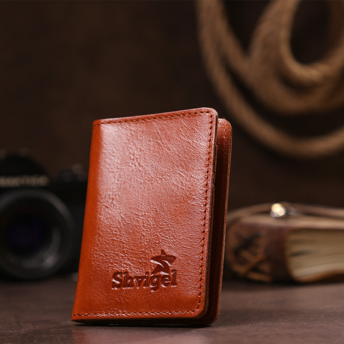 Leather Business Card Holder SHVIGEL 00115 Natural Leather for Business Cards, Ukraine