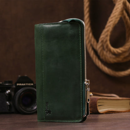 Unisex Vintage Leather Clutch SHVIGEL 16188 Green Natural Leather from Ukraine