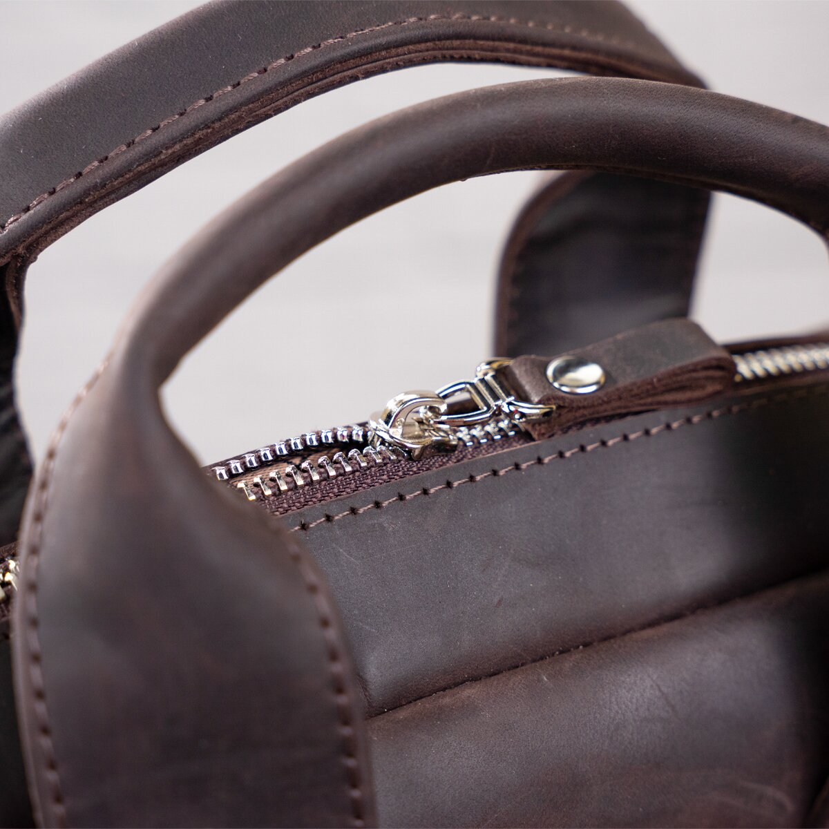 Vintage A4 Vertical Leather Bag by SHVIGEL 11166, Brown, Natural Leather Material, Made in Ukraine