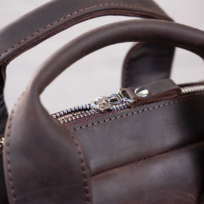Vintage A4 Vertical Leather Bag by SHVIGEL 11166, Brown, Natural Leather Material, Made in Ukraine