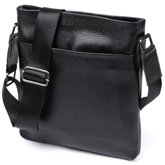 Leather Crossbody Bag SHVIGEL 11603 Black, Durable Natural Leather, Made in Ukraine