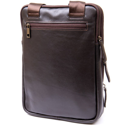Stylish Tablet Bag SHVIGEL 11282 Brown Smooth Leather with Zipper Pocket
