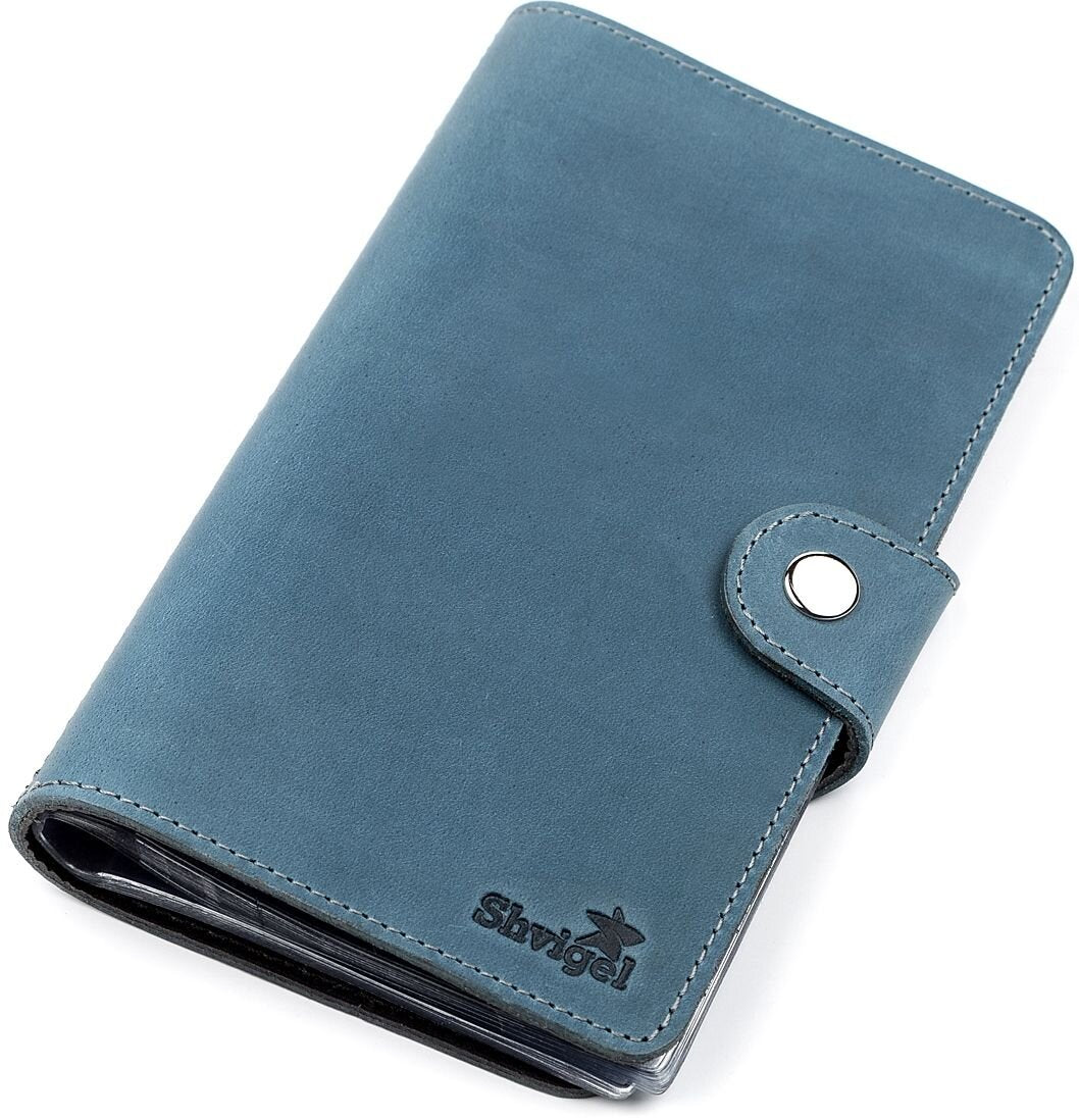 Large SHVIGEL Business Card Holder 13906 Blue Genuine Leather for Visiting Cards