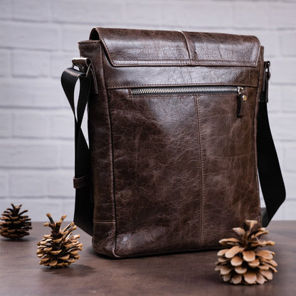 Leather Bag SHVIGEL 00796 Brown Natural Leather Handmade in Ukraine