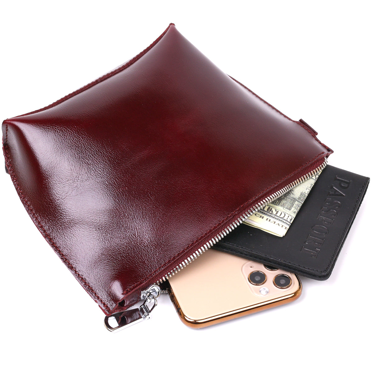 Leather Cosmetic Bag for Women SHVIGEL 16412 Burgundy Natural Leather Premium Quality