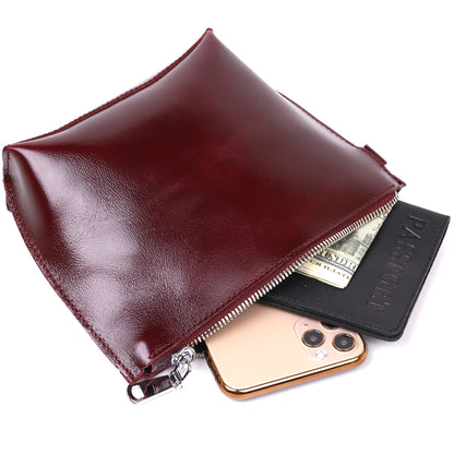 Leather Cosmetic Bag for Women SHVIGEL 16412 Burgundy Natural Leather Premium Quality