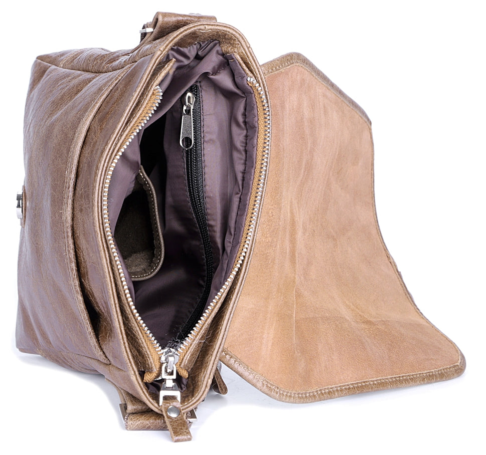Leather Bag SHVIGEL 00918 Brown Genuine Cowhide Handmade in Ukraine