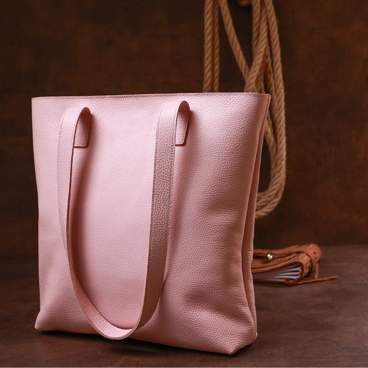 Spacious SHVIGEL Women's Leather Shopper Bag 16356 Pink Made in Ukraine