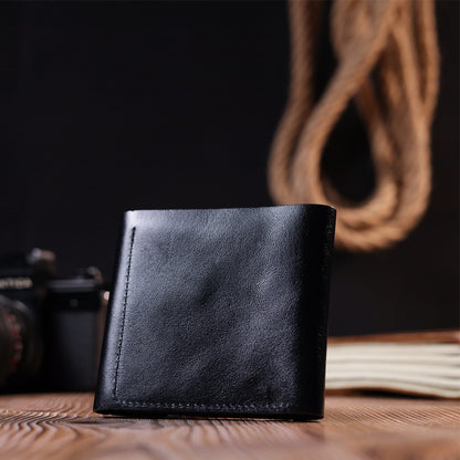 Men's Glossy Leather Wallet SHVIGEL 16617 Black Natural Leather Handmade