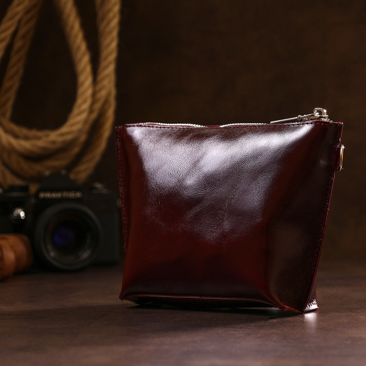 Leather Cosmetic Bag for Women SHVIGEL 16412 Burgundy Natural Leather Premium Quality