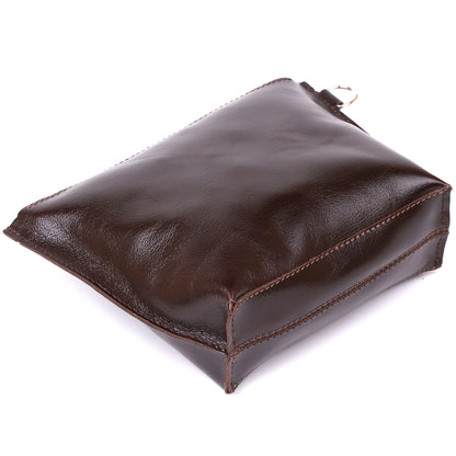 Leather Cosmetic Bag SHVIGEL 16414 Brown - Natural Leather, Compact Design for Essentials
