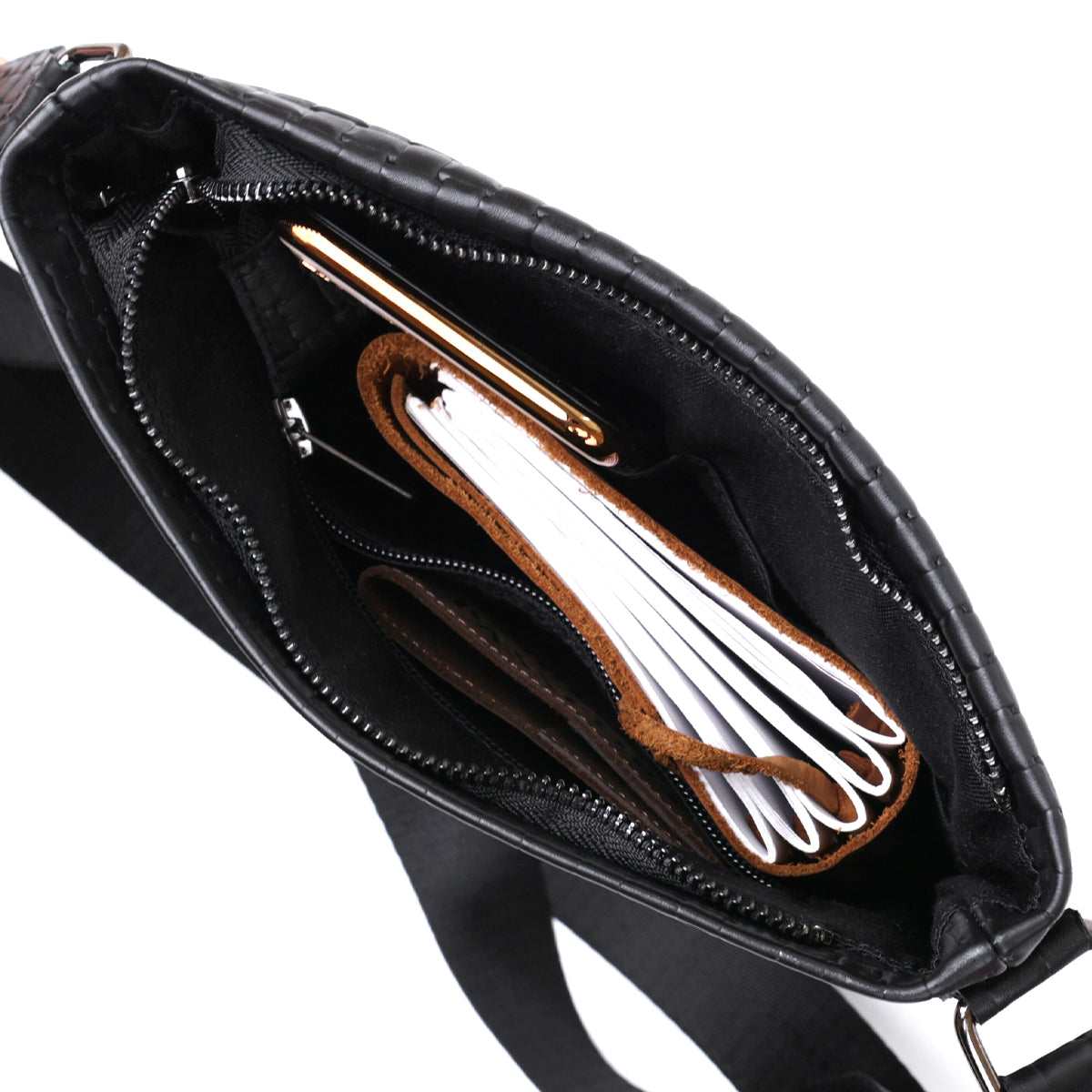 Leather Crossbody Bag for Men SHVIGEL 11600 Black Genuine Leather Quality