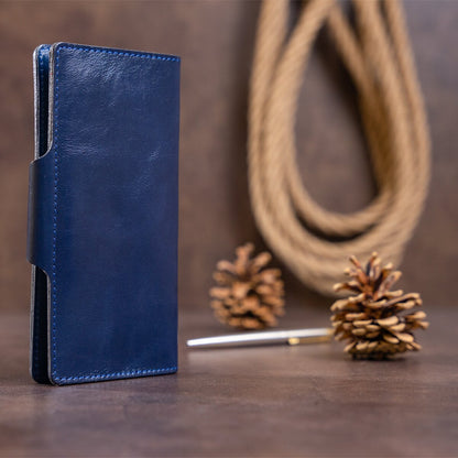 Unisex Leather Wallet SHVIGEL 16170 Blue Alcor with Buttons - Genuine Leather from Ukraine