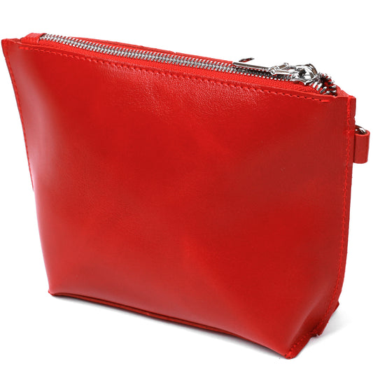 Glossy Women's Cosmetic Bag SHVIGEL 16410 Red Natural Leather Stylish Design