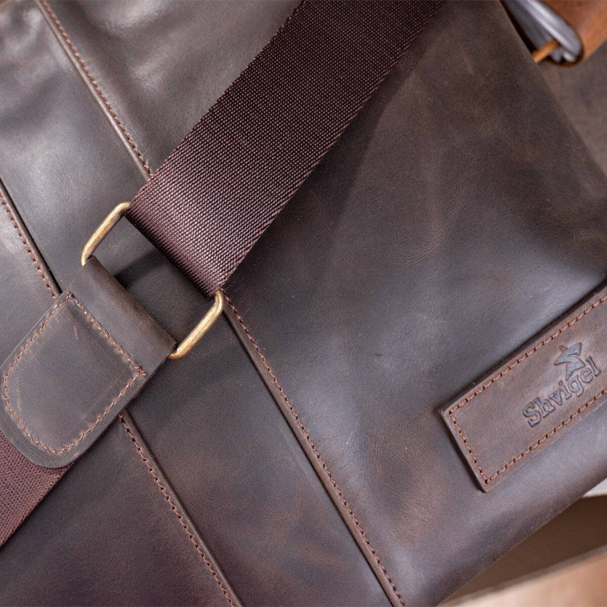 Men's Leather Bag SHVIGEL 11115 Brown Natural Leather Made in Ukraine