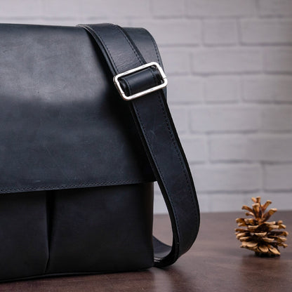 Vintage Leather Bag SHVIGEL 11078 Black Natural Leather Made in Ukraine