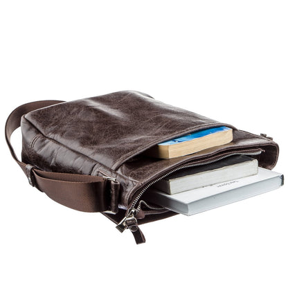 Leather Messenger Bag SHVIGEL 00795 Brown Natural Leather Handmade in Ukraine