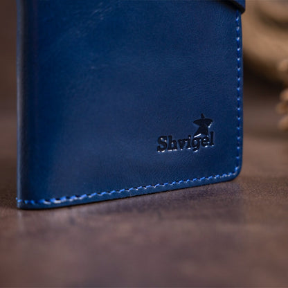 Unisex Vertical Wallet SHVIGEL 16174 Blue Alcor Leather with Snap Closure