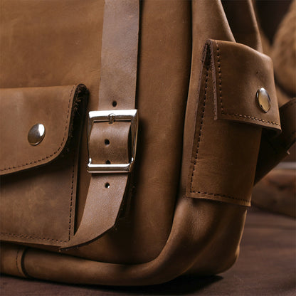 Unisex Crazy Horse Leather Backpack by SHVIGEL Model 13948 in Brown – Made in Ukraine, Natural Leather