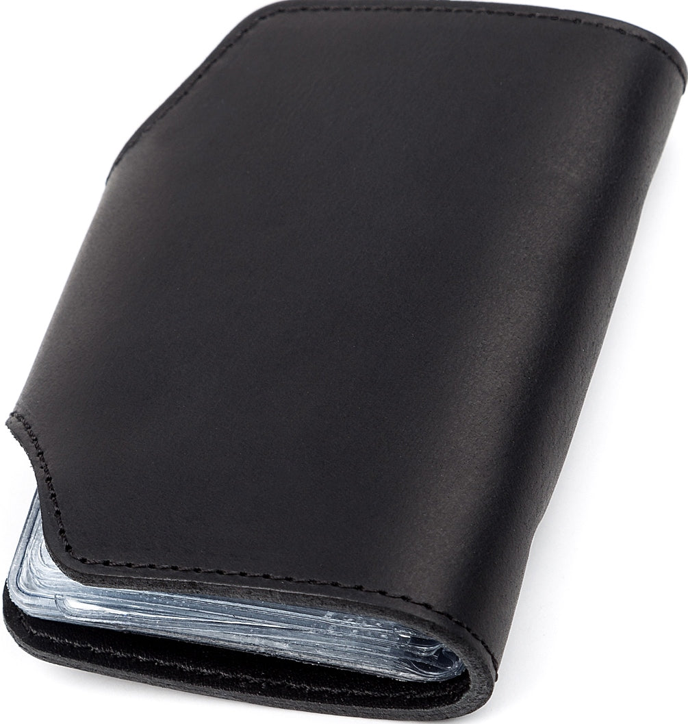 Vertical Business Card Holder SHVIGEL 13909 Leather Black for Cards, Ukrainian Craftsmanship