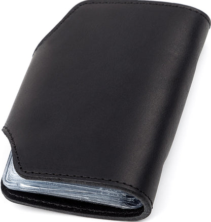 Vertical Business Card Holder SHVIGEL 13909 Leather Black for Cards, Ukrainian Craftsmanship