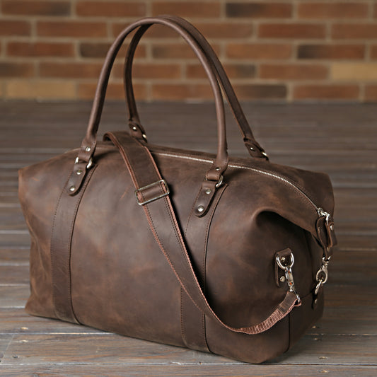 Travel Bag SHVIGEL 11019 Brown Natural Leather Handmade in Ukraine