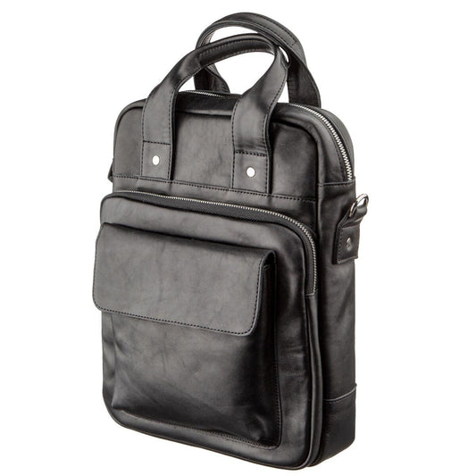 Vertical A4 Men's Bag SHVIGEL 11165 Made of Natural Leather, Black Color