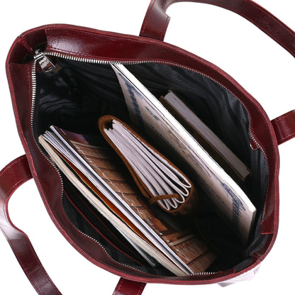 Stylish Women's Leather Tote Bag SHVIGEL 16368 Burgundy Natural Leather, Made in Ukraine