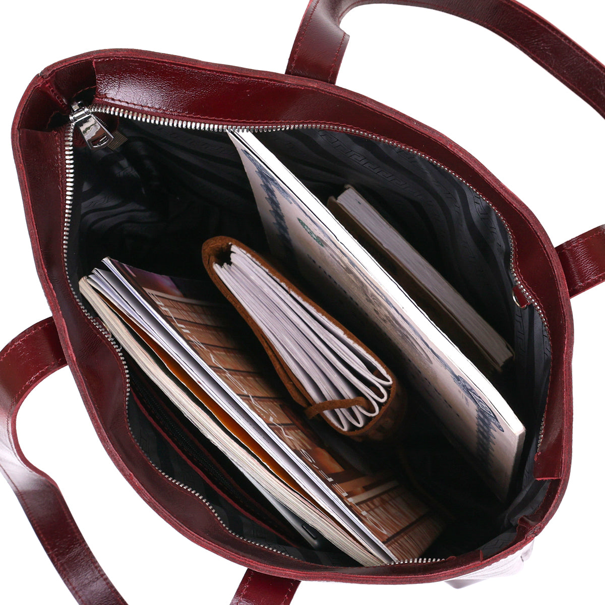 Stylish Women's Leather Tote Bag SHVIGEL 16368 Burgundy Natural Leather, Made in Ukraine