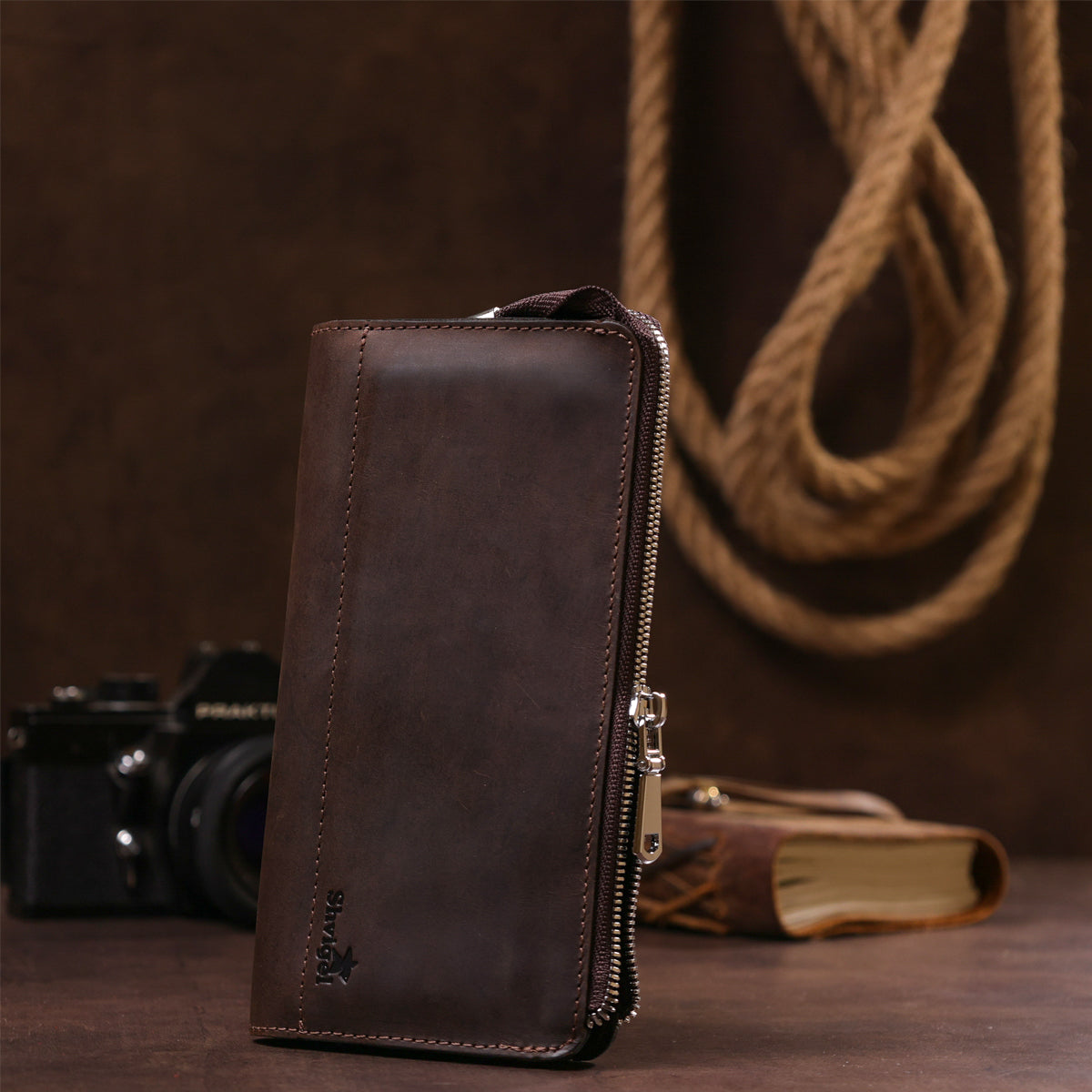 Men's Matte Leather Clutch SHVIGEL 16189 Brown Authentic Ukrainian Design Natural Leather