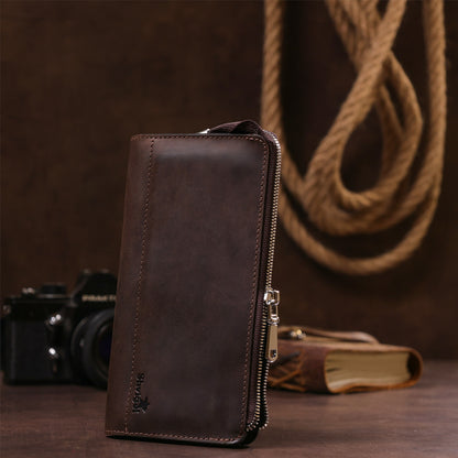 Men's Matte Leather Clutch SHVIGEL 16189 Brown Authentic Ukrainian Design Natural Leather