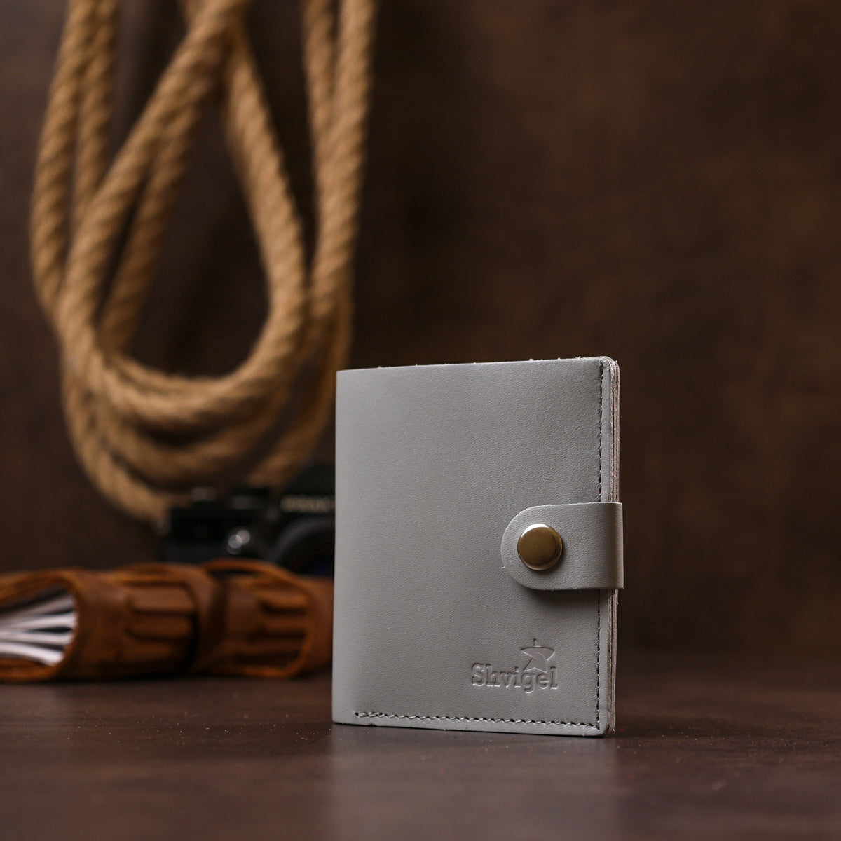 Practical SHVIGEL Leather Wallet 16514 Grey Handmade from Natural Leather