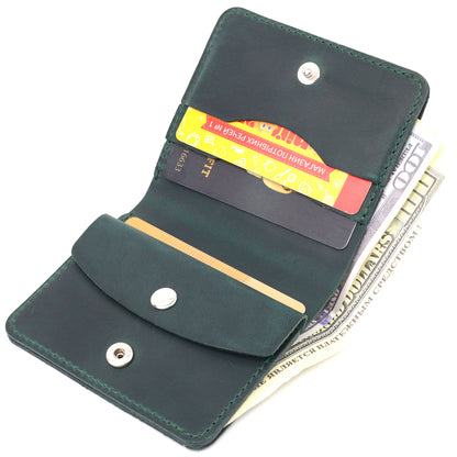 Vintage Leather Wallet SHVIGEL 16603 Green - Handmade in Ukraine, Genuine Leather