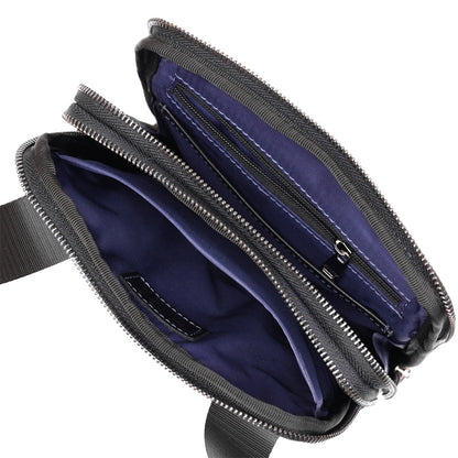 Men's Leather Satchel Bag SHVIGEL 11283 Black, Two Compartment Flotar Design