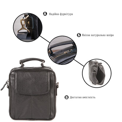 SHVIGEL Leather Bag 00875 High-Quality Black Genuine Leather Ukraine Crafted