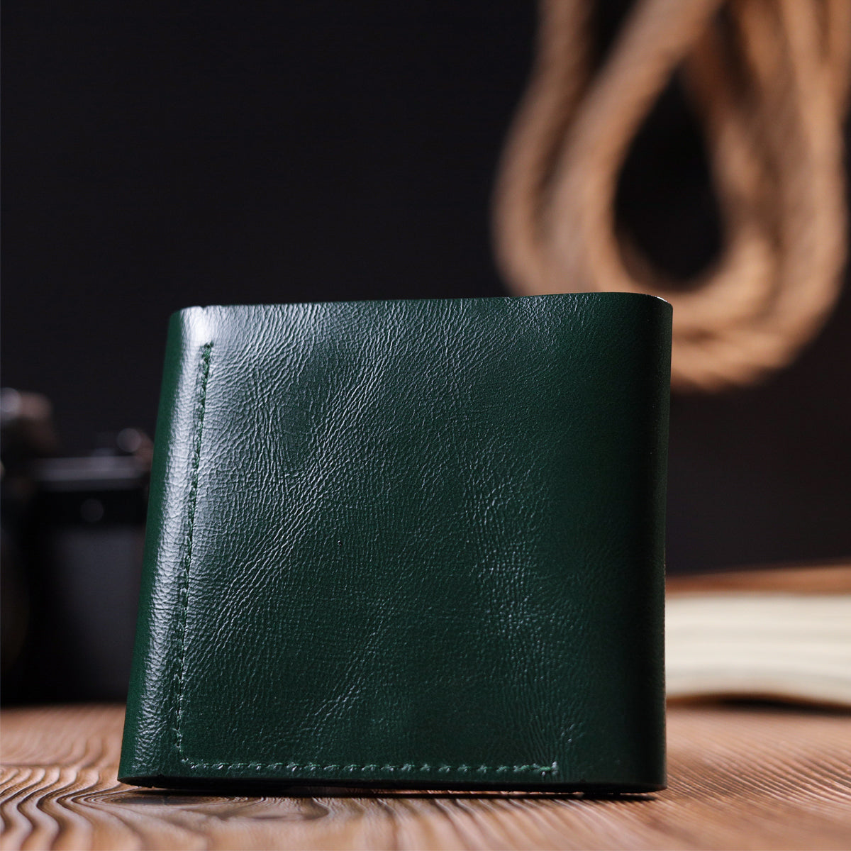 Universal Leather Wallet SHVIGEL 16619 Green Made in Ukraine, Genuine Leather