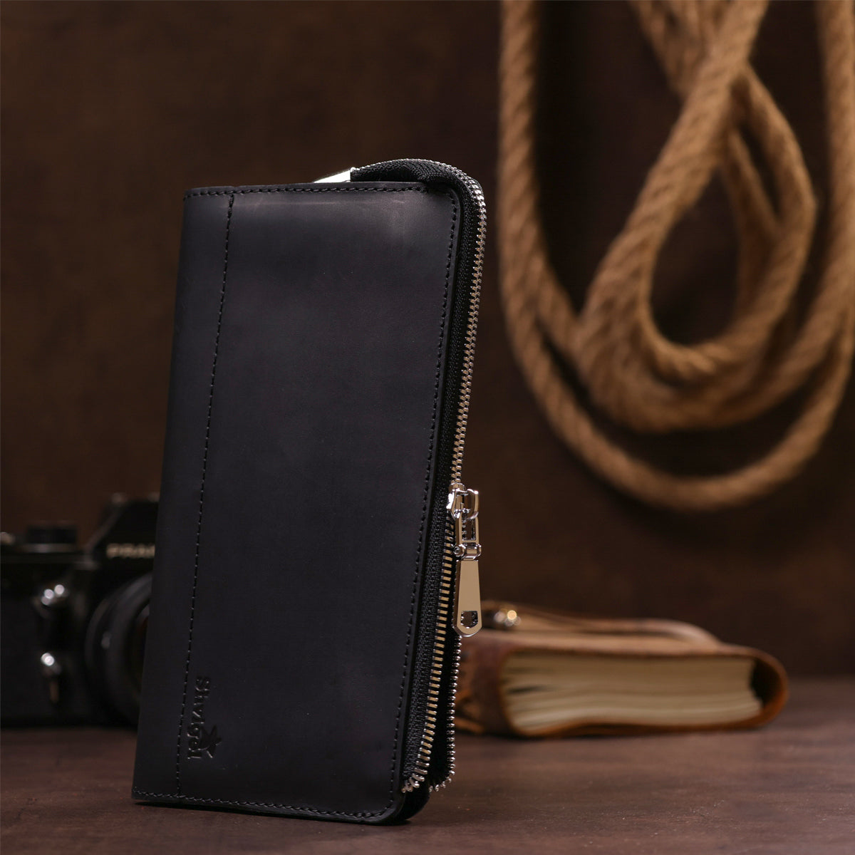 Leather Clutch SHVIGEL 16191 Matte Black Genuine Leather Made in Ukraine