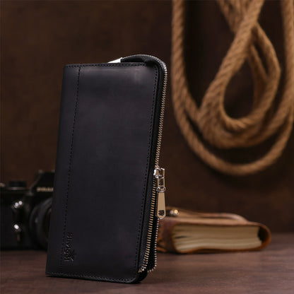 Leather Clutch SHVIGEL 16191 Matte Black Genuine Leather Made in Ukraine