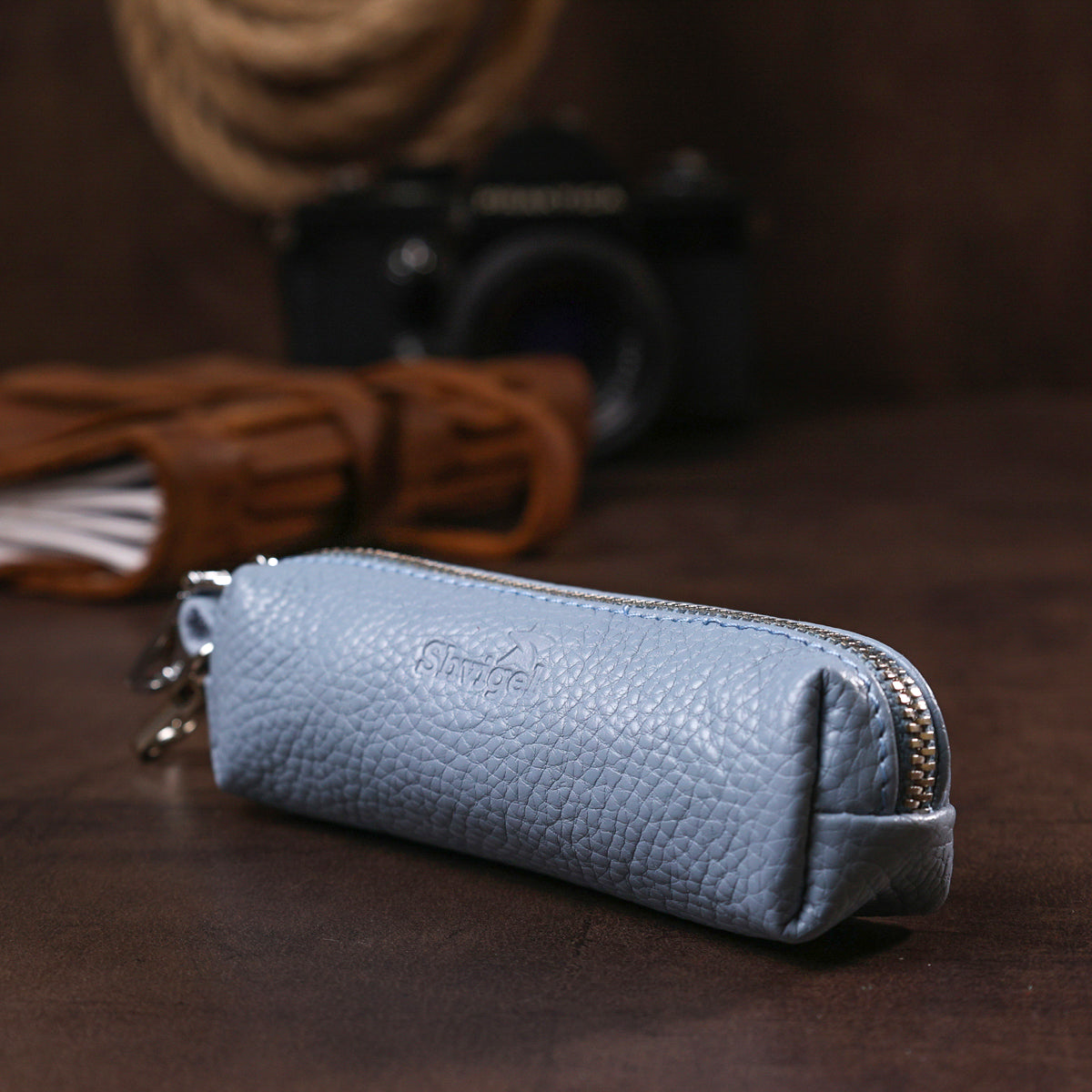High-Quality Leather Key Holder SHVIGEL 16542 Blue, Natural Leather, Made in Ukraine