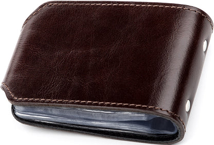 Horizontal Business Card Holder SHVIGEL 13914 Leather Brown Natural Skin Ideal for Visiting Cards